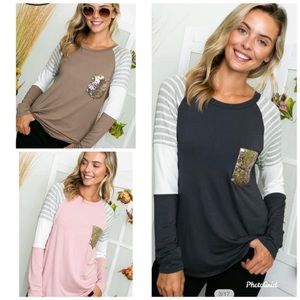 Taupe sparkle pocket top